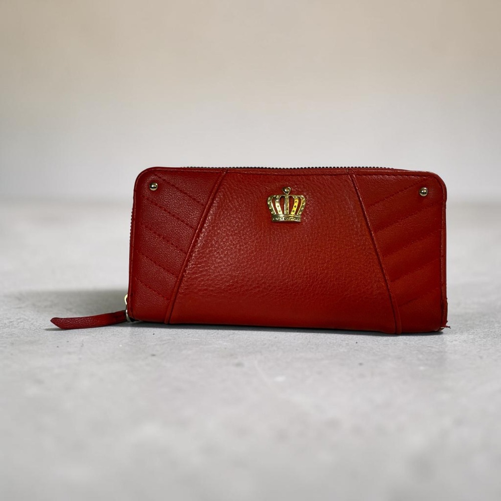 Juicy Couture Red Zip Around Wallet Crown Logo Y2K Card Organizer
